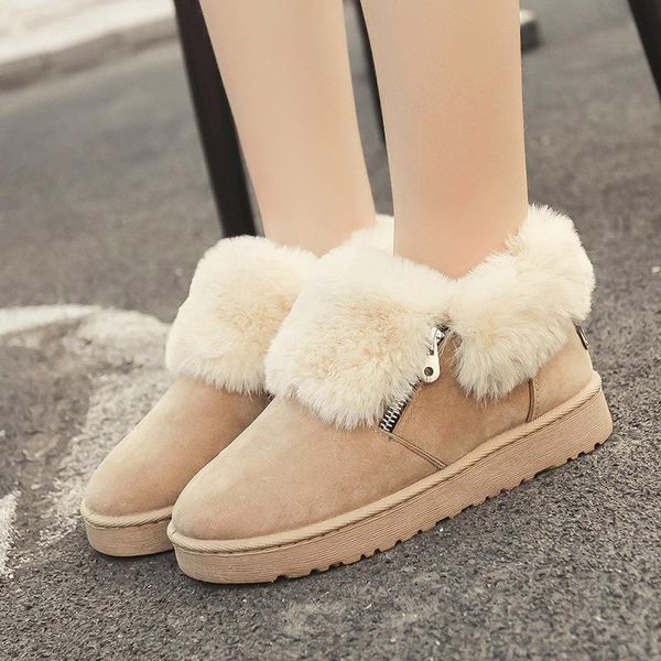 

boots winter women flock warm ankle snow 2021 platform mother shoes woman slip on flats button huj785, Black