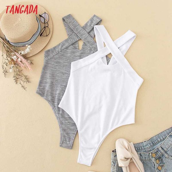 

tangada women cross playsuits spaghetti strap sleeveless rompers ladies summer casual chic jumpsuits qj20 210609, Black;white
