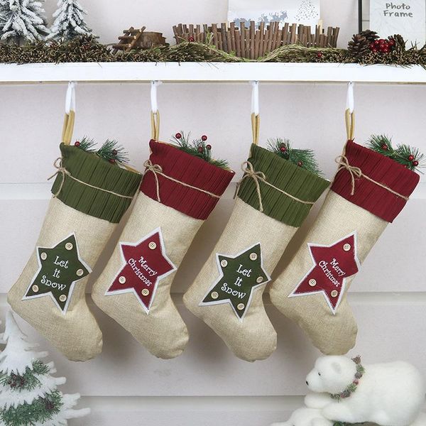 

christmas decorations socks gift bag linen five-pointed star decor pendant 47.5x22cm txtb1