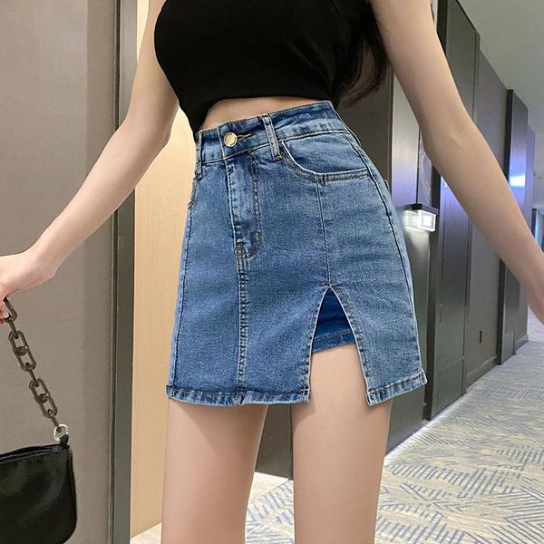 

skirts denim skirt with split ends and buttocks, hong kong style retro 2021 women's summer, Black