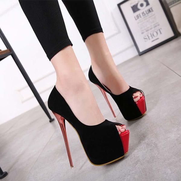 

dress shoes women high heel pumps heels womens peep toe platform wedding party size 34-40, Black
