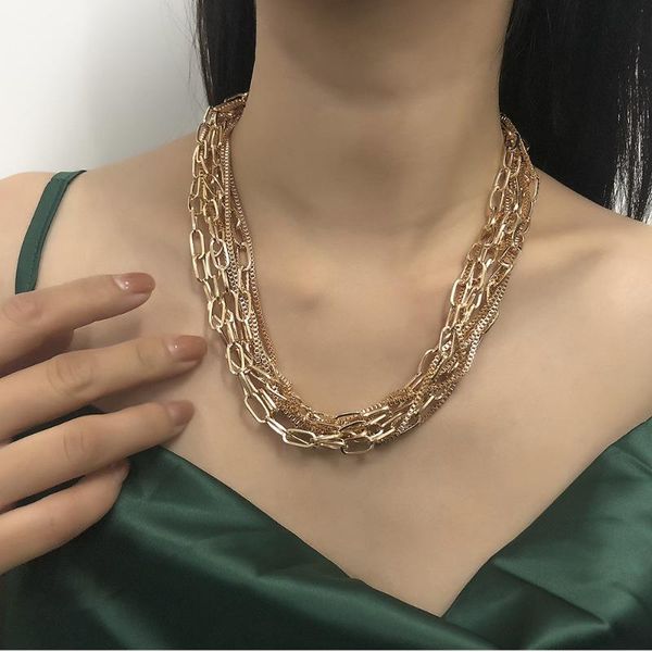 

punk hip hop necklace for women exaggerated multilayer long tassel handmade chain choker necklaces goth fashion party jewelry, Silver