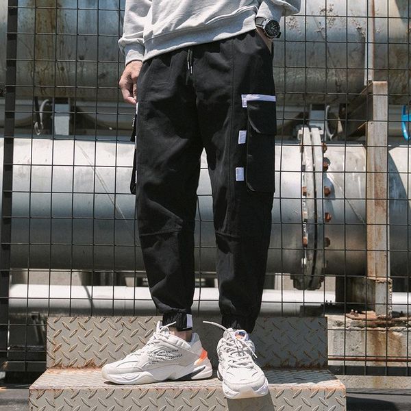 

men's pants plus size hip hop casual spring and summer leggings korean youth loose sweatpants cargo, Black
