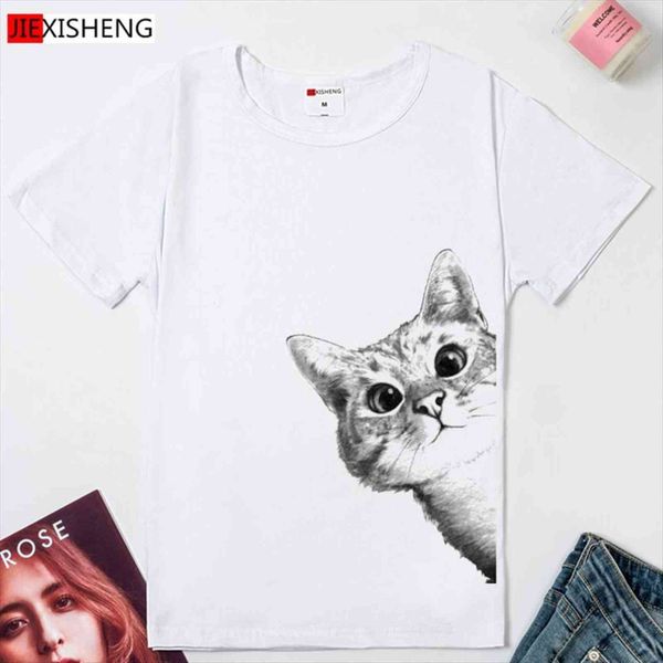 

fashion brand funny cat print womens harajuku short sleeve o neck ladies white