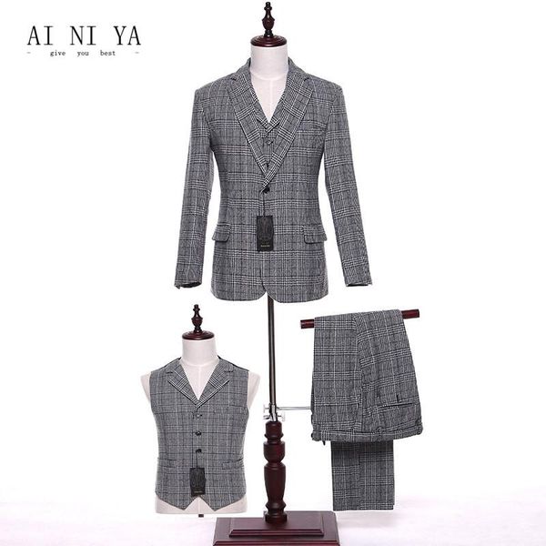 

women's suits & blazers jacket+pants+vest light gray striped plaid women business wool blended female trouser ladies office 3 piece, White;black