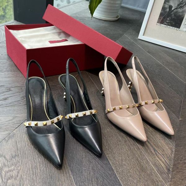 

rivet high heels summer back mixed with thin heel sandals women's nude pointed one-sided belt, Black