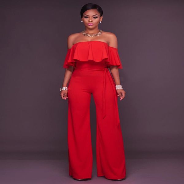 

solid jumpsuts women new color ruffle leg pants clothes red belt strapless xl white wide jumpsuits womens jumpsuit 811 galvh, Black