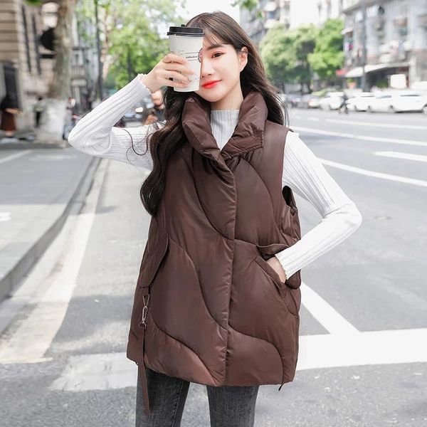 

women's vests autumn winter vest oversize solid sleeveless jacket zipper pockets ladies casual thick waistcoat female, Black;white