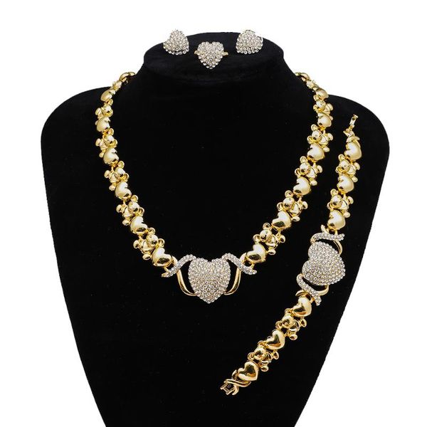 

earrings & necklace hip hop men's iced out cubic zircon bling jewelry sets for women stud ring bracelet 4pcs set jewellry, Silver