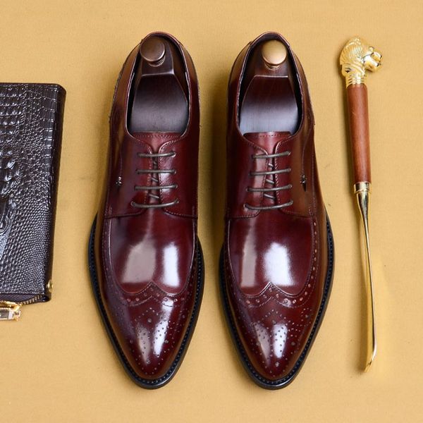 

italian mens dress brogue carved shoes luxury genuine leather vintage retro party formal business wedding shoes for men a68, Black