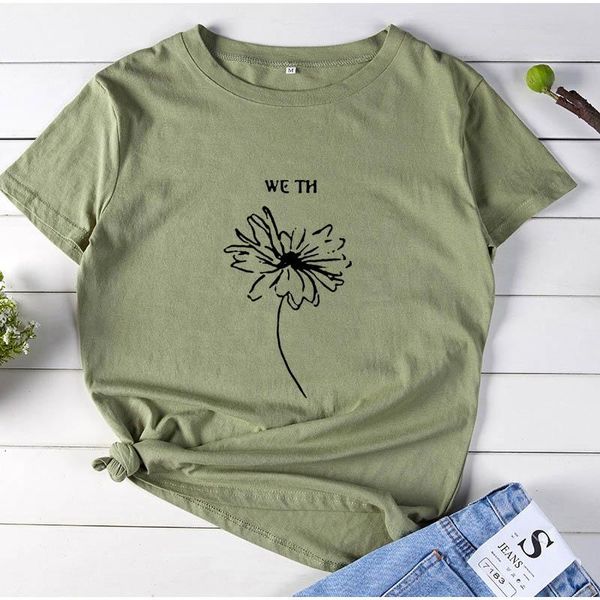 

women's t-shirt letters graphic t shirts women summer harajuku plant short sleeve camisetas mujer cotton loose o-neck, White