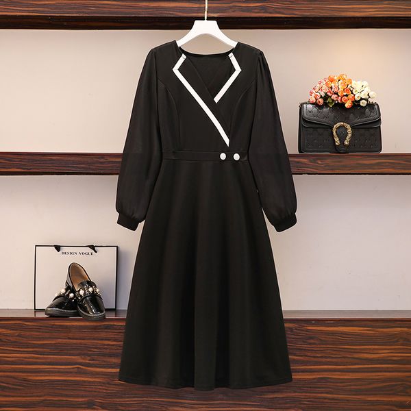 

female 2021 engraved black party knee dress office chiffon vintage long sleeve a line shirt plus size smart clothes 6fyy, White