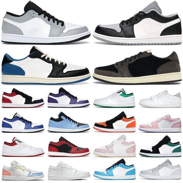 

men women 1s low basketball shoes jumpman 1 cactus jack game royal black white grey light smoke paint drip reverse bred mens trainers sports