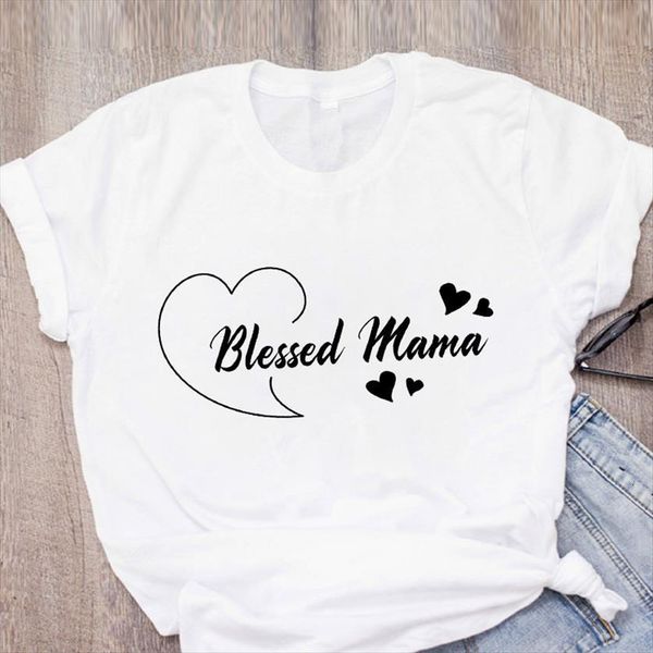 

blessed mama letters printed simple women t shirt white round neck short sleeve fashion summer lady