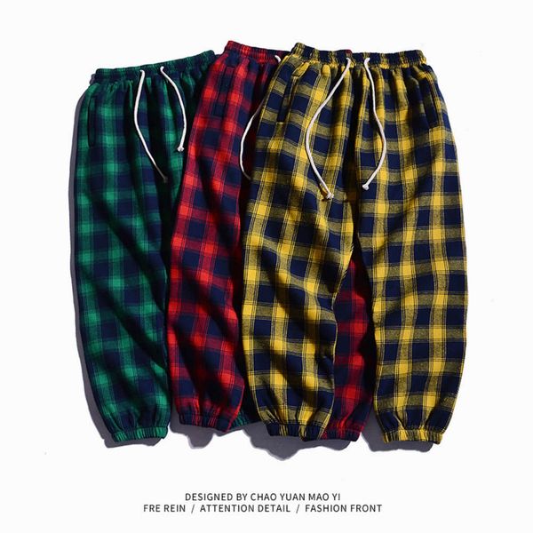 

plaid casual loose men's and women's hip hop trend leggings pants, Black