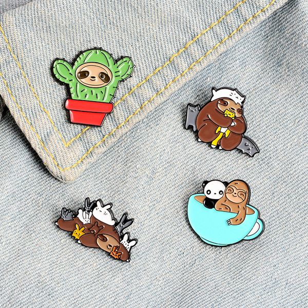

europe cute cactus sloth model brooches cartoon rabbit cat potted teacup pins cowboy shirt backpack badge clothes jewelry accessories wholes, Gray