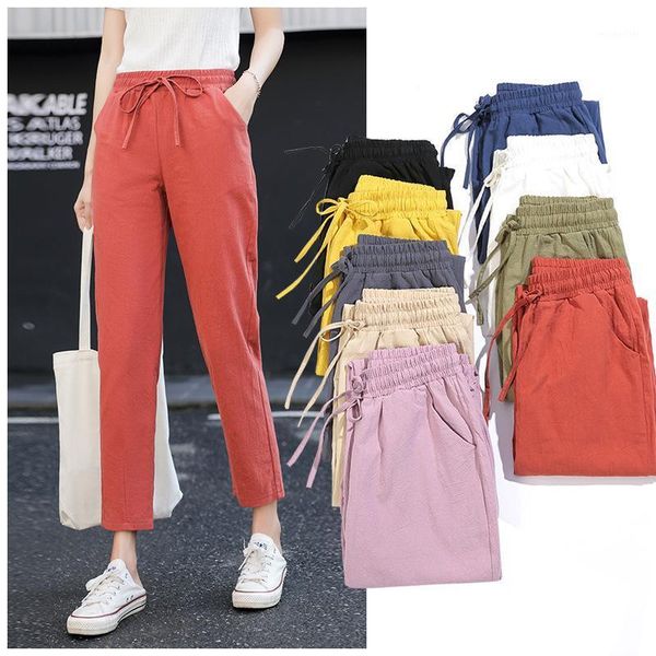 

women casual harem pants loose trousers elastic high waist office lady thin summer women's & capris, Black;white