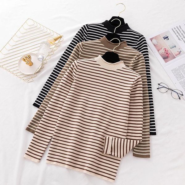 

women's sweaters striped sweater women 2021 autumn winter womens rolled turtleneck pullover slim soft warm knit jumper, White;black