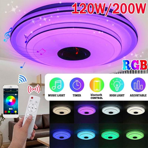 

ceiling lights 200w 40cm 2 layer rgb dimmable led light app bluetooth music home bedroom smart lamp with remote control