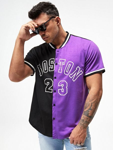 

extended sizes men letter graphic two tone striped trim tee s4lx#, White;black