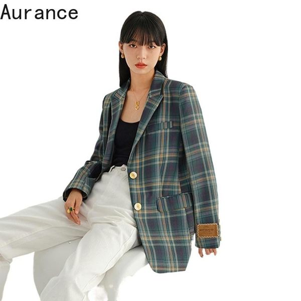 

women's suits & blazers [aurance]women long sleeve loose vintage plaid green blazer notched collar fit jacket fashion tide spring autum, White;black