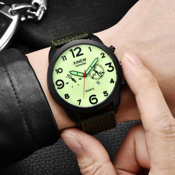 

wristwatches luxury men watch fashion army military sport date male clock dial three eyes outdoor six hands nylon strap men's watches g, Slivery;brown