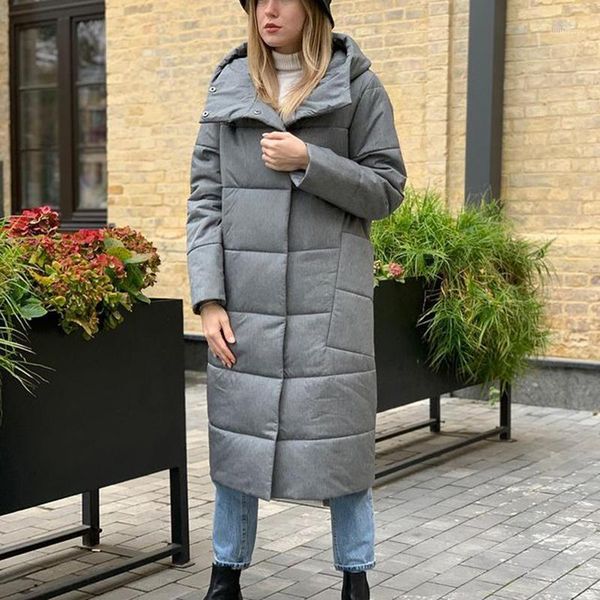 

women's down & parkas novalya hooded loose women fashion solid covered button coats elegant lightweight long cotton jackets female ladi, Black