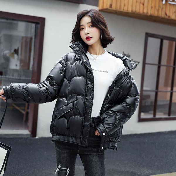 

women's down & parkas good quality 2021 winter cotton clothes bright leather style thickened loose, Black