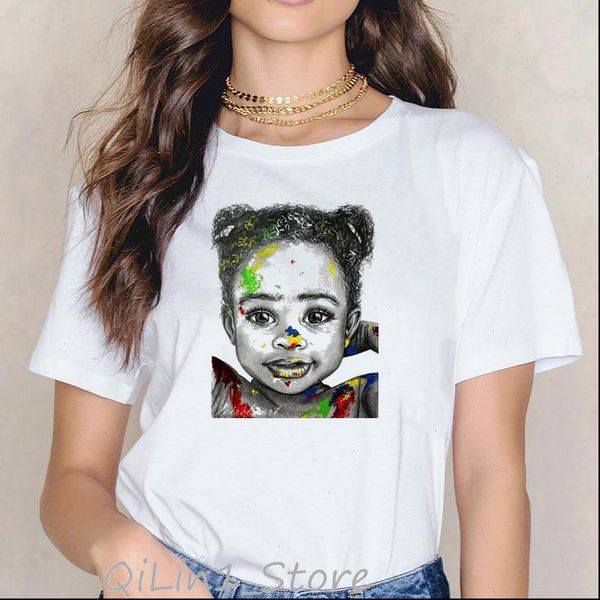 

funny vogue women t shirt super mom daughter print tshirt femme watercolor black girl female t shirt oversized melanin shirt, White