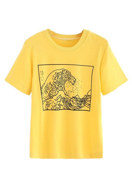 

women's short sleeve casual graphic print tee shirt yellow, White;black