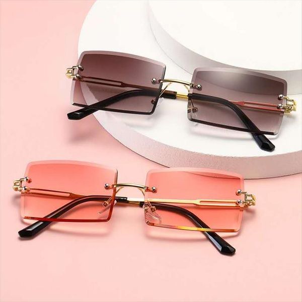 

square sunglasses women brand designer fashion rimless gradient sun glasses shades cutting lens ladies frameless eyeglasses, White;black