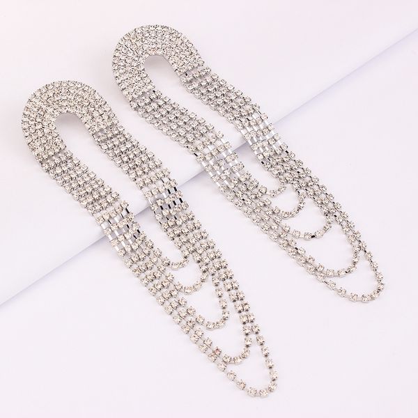 

e3879 retro style tassel inlaid diamond earrings net red long copper claw chain earrings, Golden