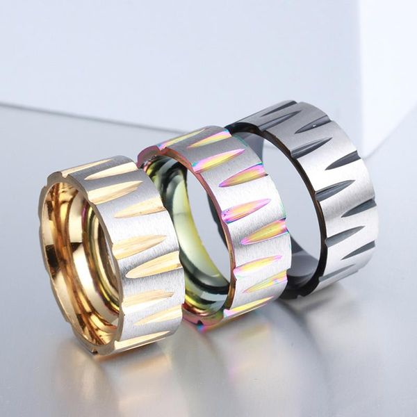 

wedding rings 2021 fashion gold/black/rainbow color v shape groove titanium steel for men anillo masculino gifts accessories, Slivery;golden