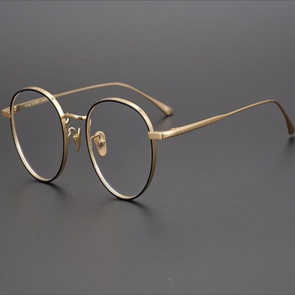 

fashion sunglasses frames pure titanium optical eyewear vintage men japanese handmade myopia eyeglasses prescription computer gl, Black