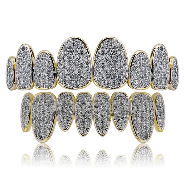 

luxury gold grillz jewelry grade quality street fashion bling zircon micro paved dental grills hip hop 18k gold plated teeth braces lp027, Black