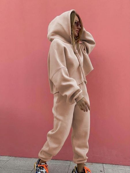 

tracksuit winter plus size sweatshirts womens pants matching sweatpants two piece sets sports outfits fashion female clothing, White