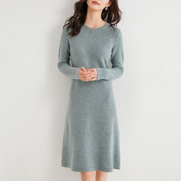 

2021 100% cashmere and wool knitting es women winter fashion length-keen warm&female o-neck cloth 20rf, Black;gray