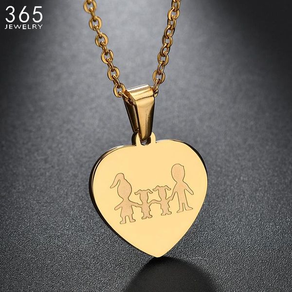 

pendant necklaces fashion accessories stainless steel dad mom girls necklace heart shape family for gift drop, Silver