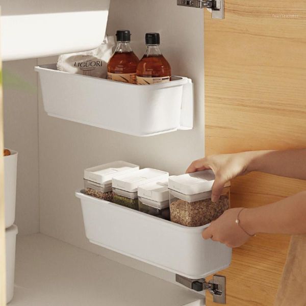 

storage baskets kitchen rack push-pull cabinet drawer box wall-mounted cupboard dishes rail spice bottle shelf1