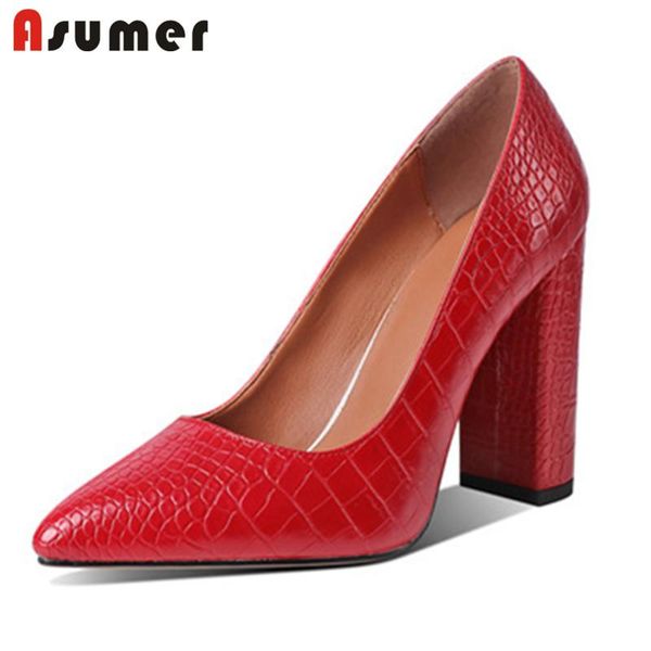 

dress shoes asumer 2021 european style thick high heels single women party wedding pointed toe classic pumps red, Black