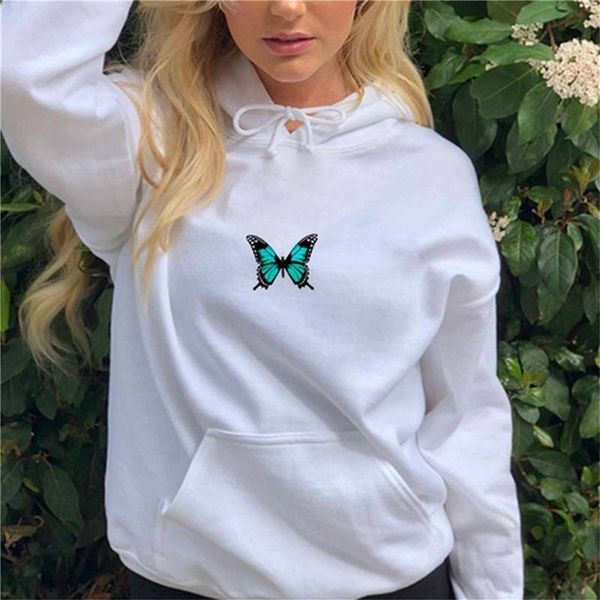 

women's hoodies & sweatshirts casual women pullover autumn ladies hooded harajuku butterfly print sweatshirt streetwear fashion, Black