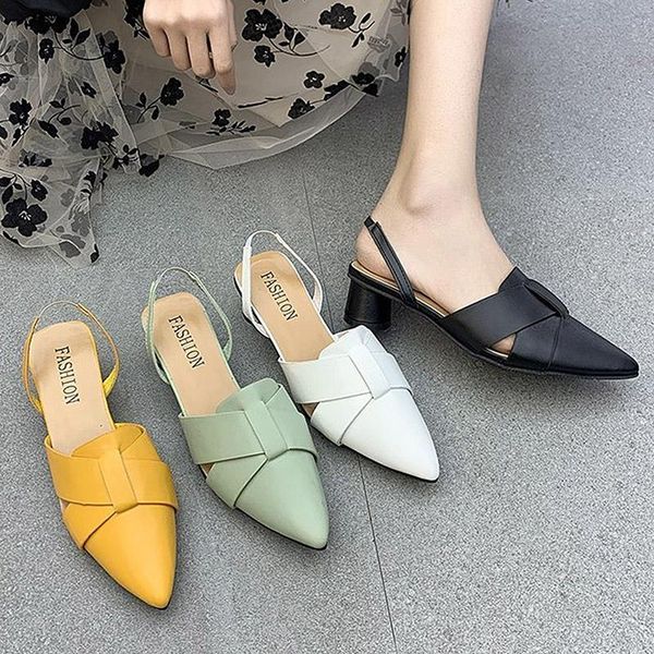 

sandals plus size 35-42 women pointed toe back strap med heels dress shoes wave sandalias mujer round heel ladies pumps 9263c, Black