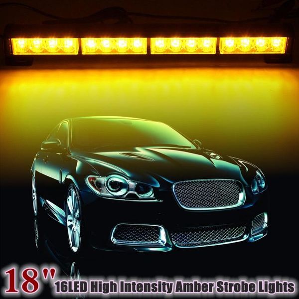 

emergency lights 18 inches universal 16led 48w amber yellow car truck warning strobe flashing light bar lamps 12v lightbar signal lamp