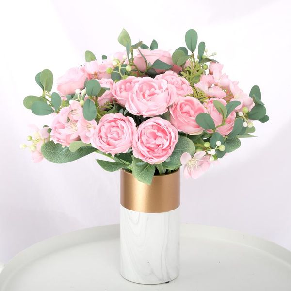 

decorative flowers & wreaths roses artificial silk peonies pink bouquet wedding home living room party decoration beautiful fak