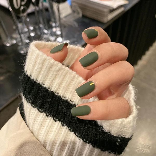 

false nails 24pcs olive green wear long paragraph fashion manicure patch save time wearable nail, Red;gold