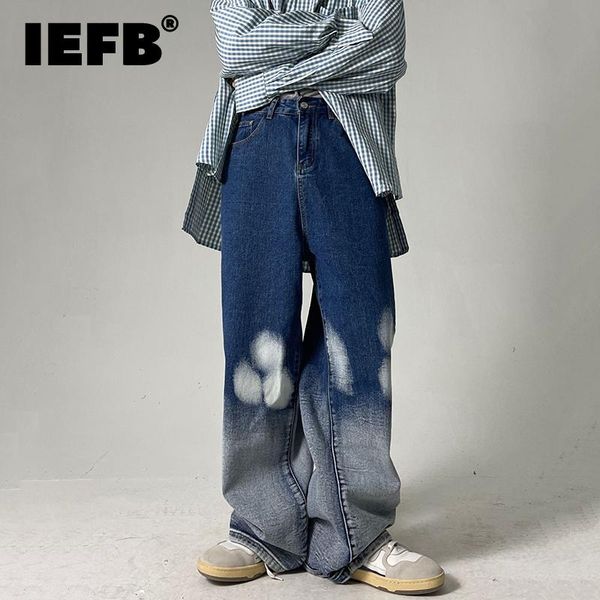 

men's jeans iefb men's wear tie dyed gradient korean trendy slim wide leg long pants loose straight denim trousers 2021 9y8715, Blue