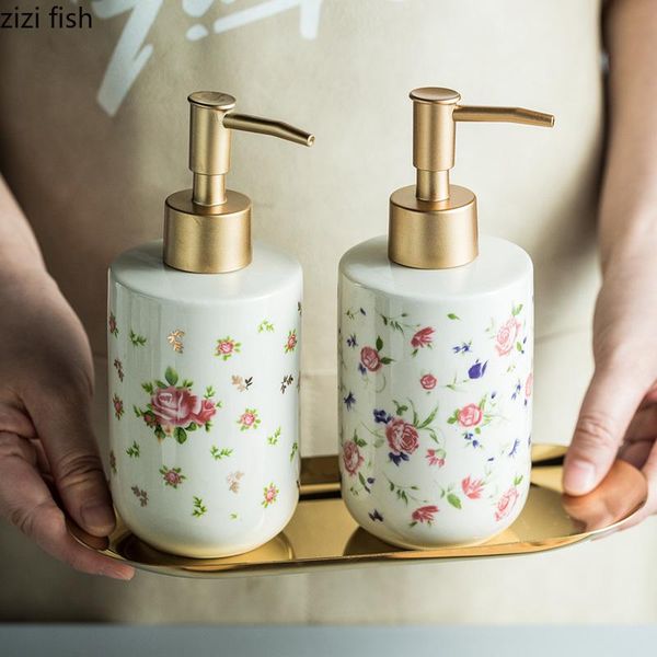 

liquid soap dispenser bathroom ceramic lotion bottle rose hand sanitizer home set shampoo bottles shower gel