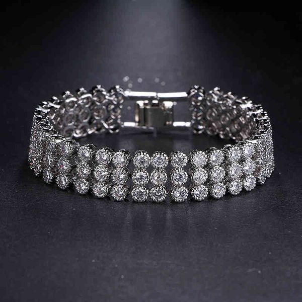 

emmaya luxury jewelry unique design 3 row round shape aaa + cubic zircon bride wedding bracelet & bangle for women, Golden;silver