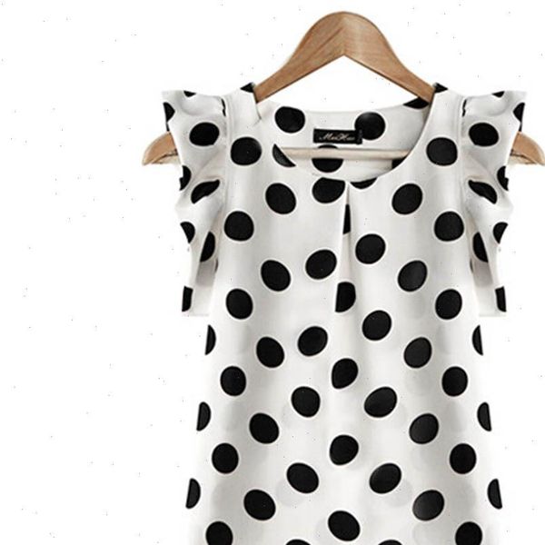 

new fashion summer womens ladies chiffon puffed short sleeve dot printed blouse vadim, White