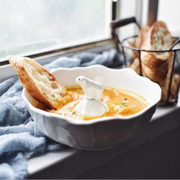 

bowls 800ml ceramic soup bowl white bear up the porcelain decorative tableware noodles dessert salad plate for